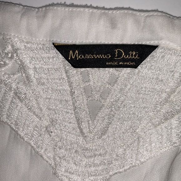 Massimo Dutti White Embroidered Long Sleeves V- Neck Blouse Tunic Size 4 - Picture 9 of 10